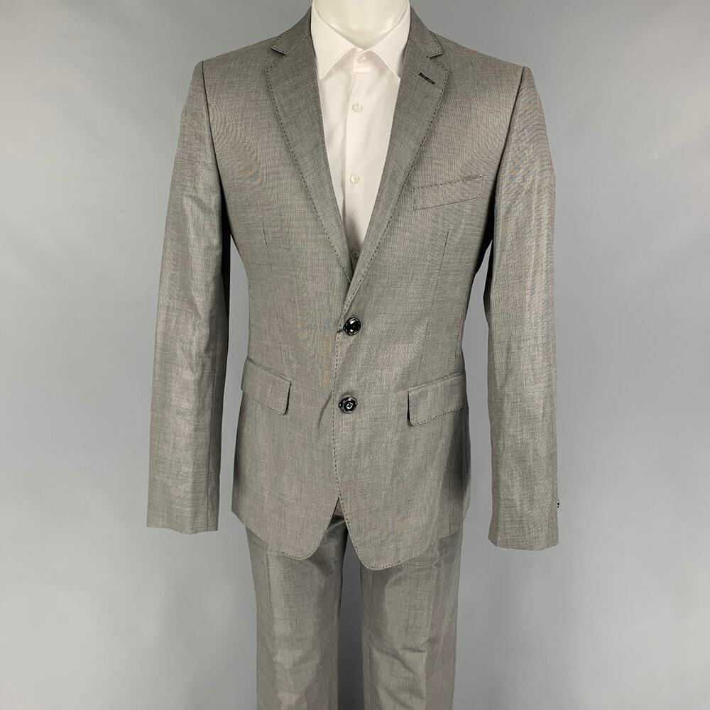 LOVE MOSCHINO Size 40 Black Grey Nailhead Cotton Blend Notch Lapel Suit